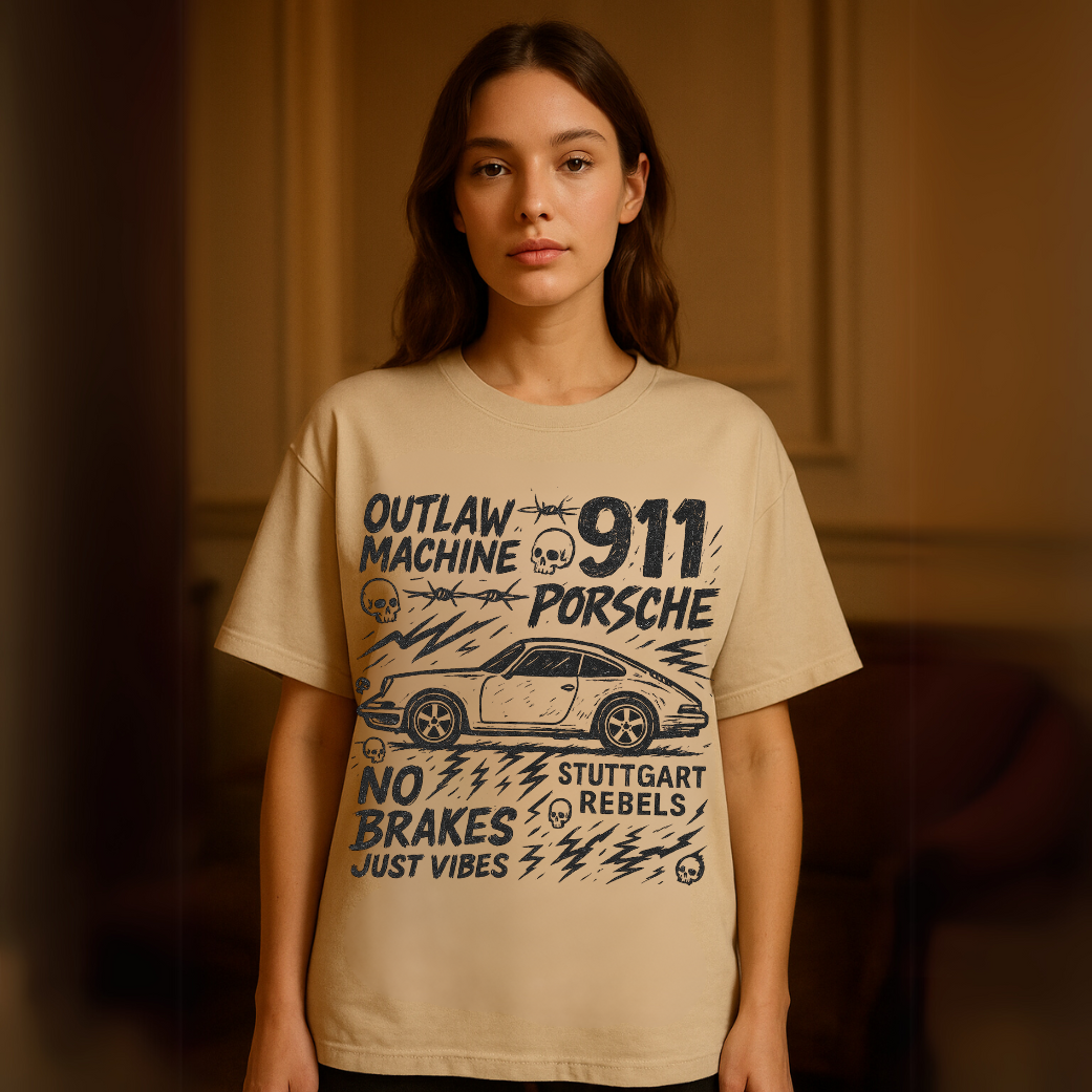 "No Brakes, Just Vibes” – Porsche 911 Oversized Tee