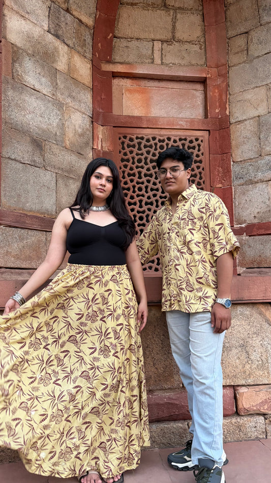Golden Gaze: Ethnic Umbrella Skirt & Matching Shirt Combo