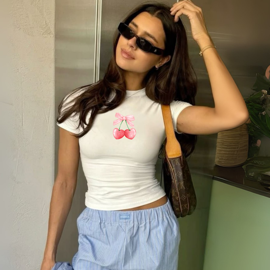 Cherry Bow – Minimal Crop Tee