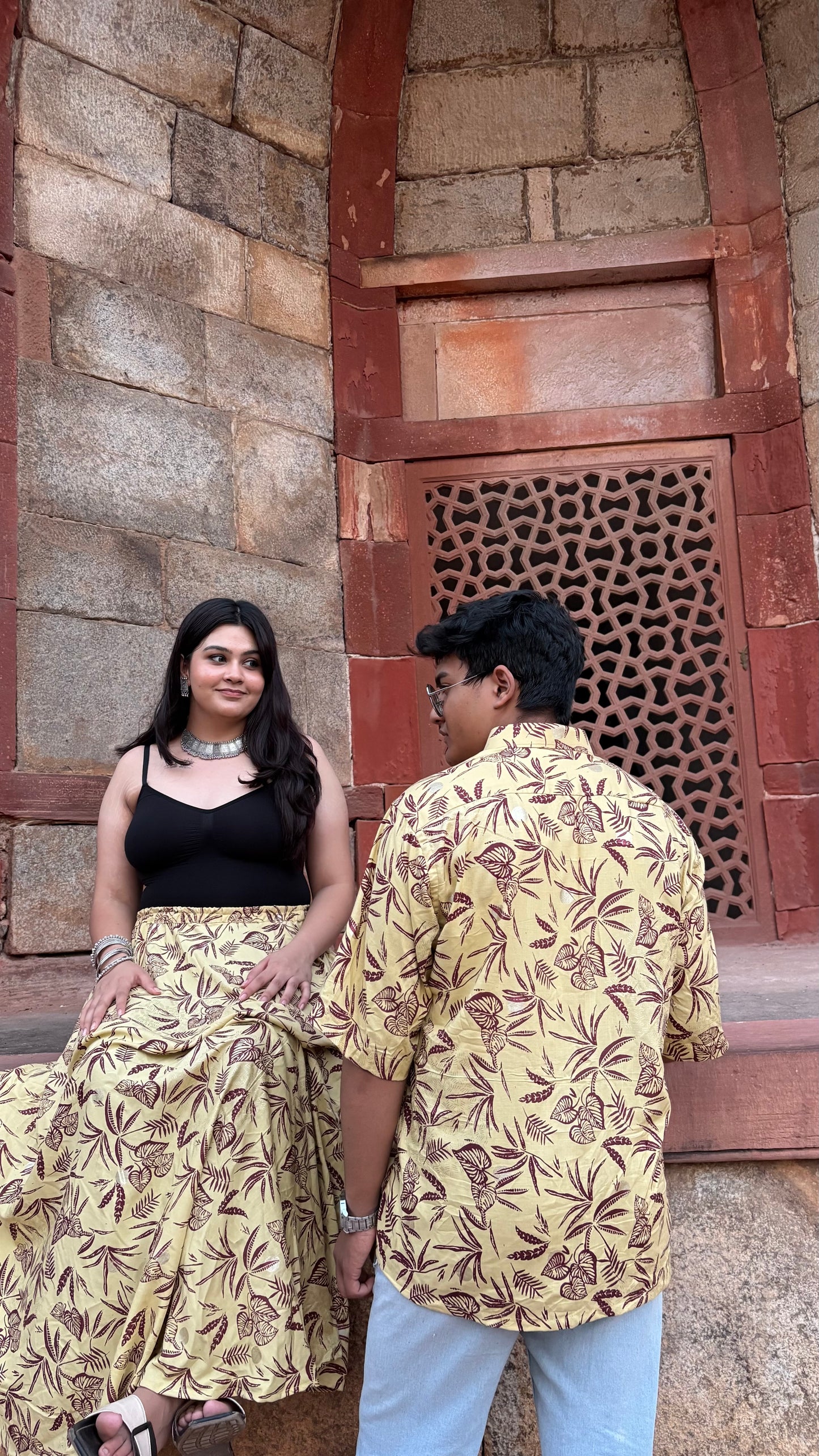 Golden Gaze: Ethnic Umbrella Skirt & Matching Shirt Combo