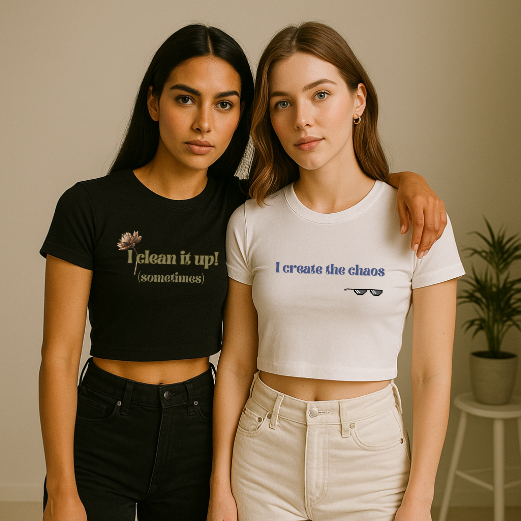 Chaos & Cleanup – Matching Crop Tops (Set of 2)