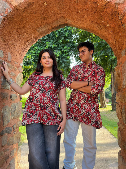 Ruby Romance | Matching Kurta & Kurti Duo – Red