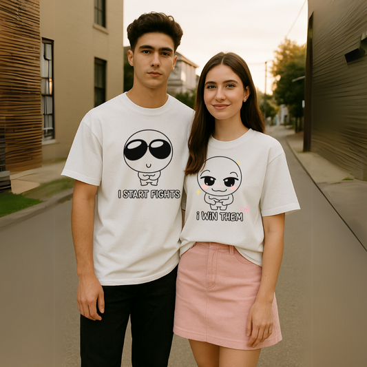 “Fights & Finishes” – Couple Oversized Tees